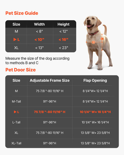 Dog Door for Sliding Glass Door, 1927 mm to 2040 mm Adjustable Height, Aluminum Alloy Frame with Rotating Hinges, Lock Design, 260.4 x 412.8 mm Flap, Sliding Glass Pet Door for Renters