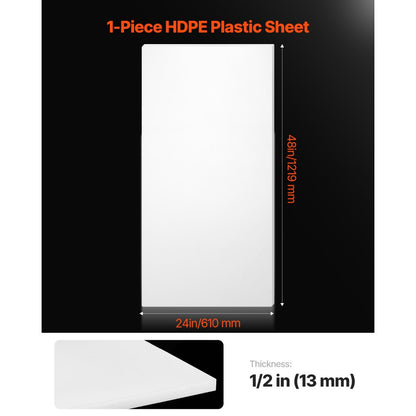 VEVOR 1-Pack HDPE Plastic Sheet Board 610 x 1219 mm Plastic Panel 13 mm Thick