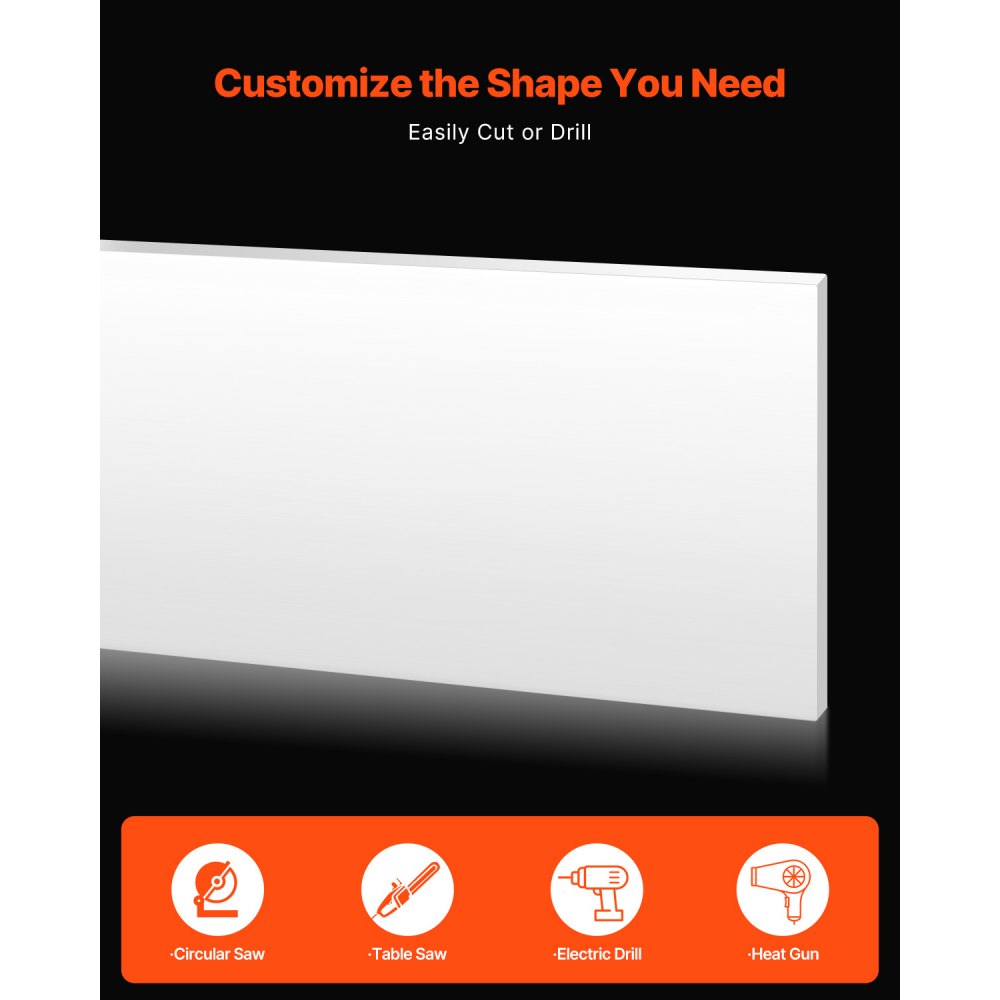 VEVOR 1-Pack HDPE Plastic Sheet Board 610 x 1219 mm Plastic Panel 13 mm Thick