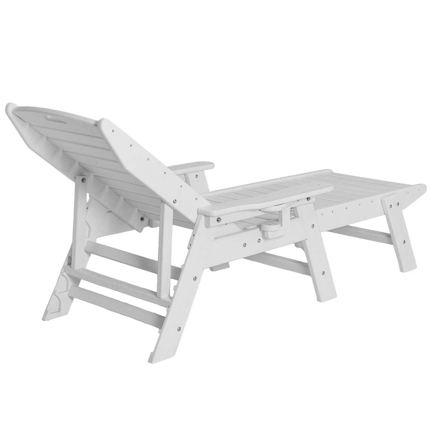 Chaise Lounge Chair, 181 kg Weight Capacity, 6 Positions Adjustable Patio Lounge Chair, Outdoor HDPE Lounge Chair with Backrest & Cup Holder, for Pool Poolside Deck Backyard Lawn, White