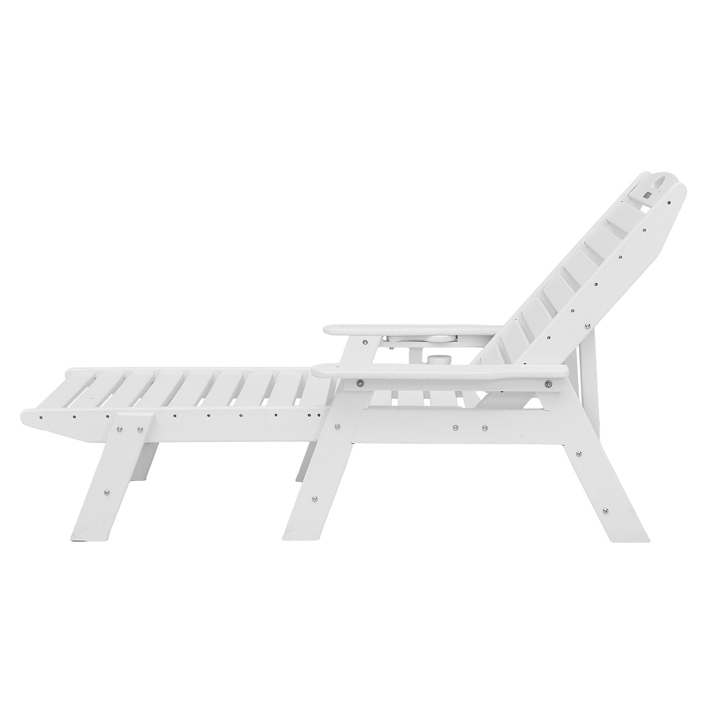 Chaise Lounge Chair, 181 kg Weight Capacity, 6 Positions Adjustable Patio Lounge Chair, Outdoor HDPE Lounge Chair with Backrest & Cup Holder, for Pool Poolside Deck Backyard Lawn, White