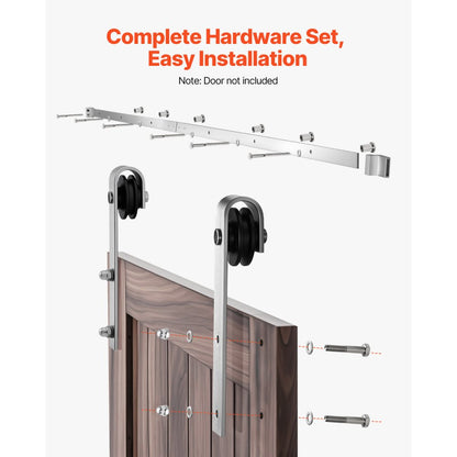 VEVOR 2440mm Sliding Barn Door Hardware Kit for Single Sliding Barn Door Silver