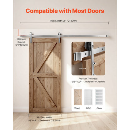 VEVOR 2440mm Sliding Barn Door Hardware Kit for Single Sliding Barn Door Silver