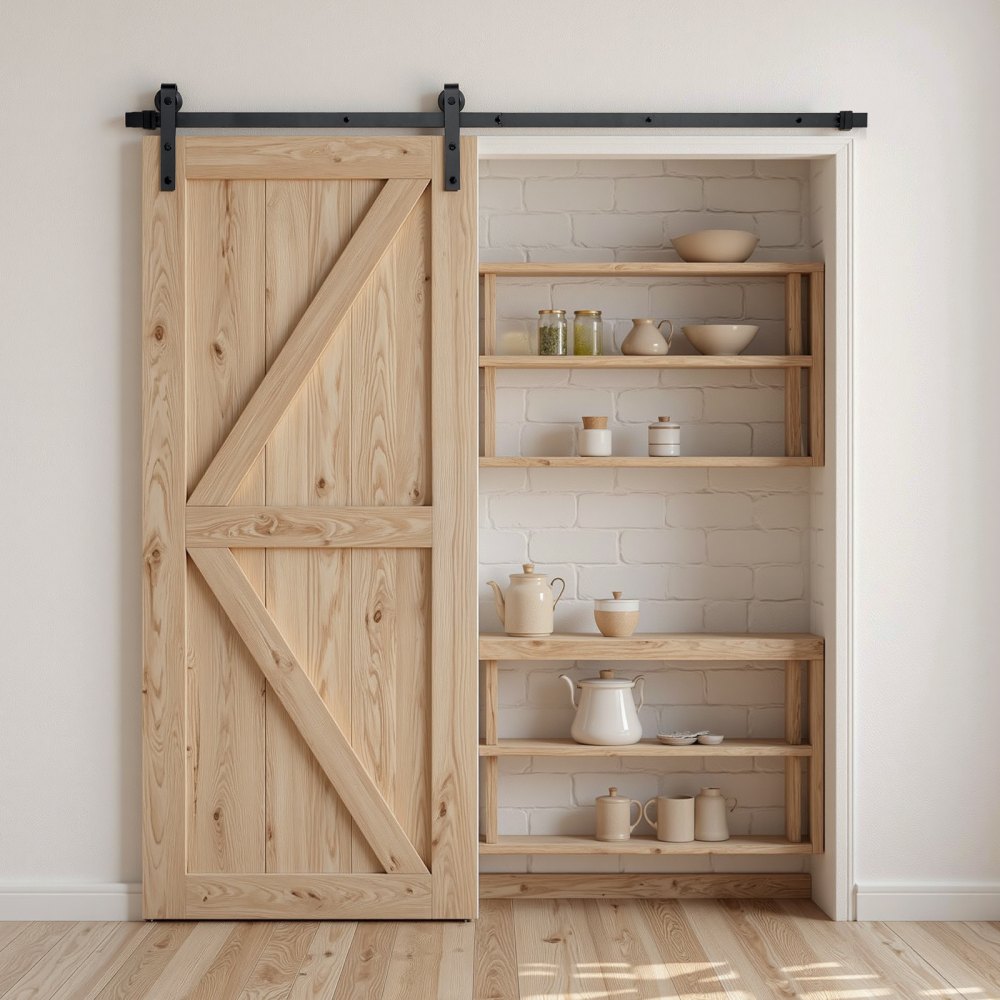 2000 mm Sliding Barn Door Hardware Kit for Single Sliding Barn Door Black