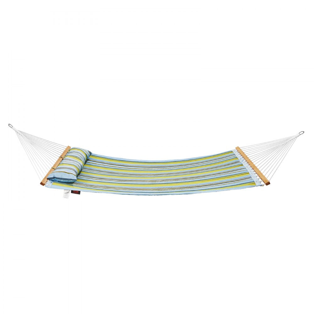 VEVOR Double Quilted Fabric Hammock, 12 FT Double Hammock with Hardwood Spreader Bars, 2 Person Quilted Hammock with Detachable Pillow and Chains for Camping Outdoor Patio Yard Beach, 480 lbs Capacity