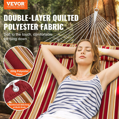 Double Quilted Hammock with Hardwood Bars, 3.7m Length, 217kg Capacity