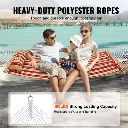 Double Quilted Hammock with Hardwood Bars, 3.7m Length, 217kg Capacity