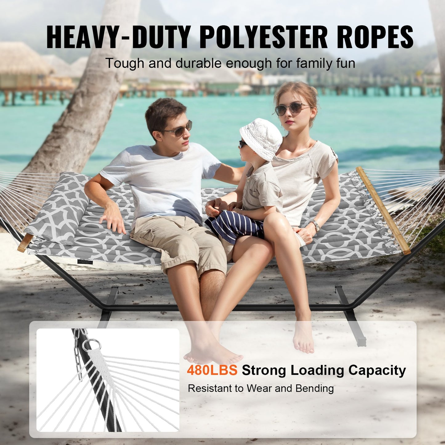 VEVOR Two Person Hammock with Stand Included Heavy Duty 480lb Capacity, Double Hammock