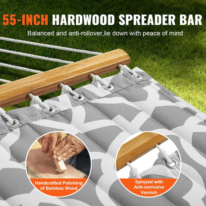 Double Hammock with Stand, 218 kg Capacity, Quilted Fabric, 3.1 m Total Length