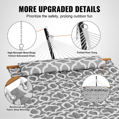 Double Hammock with Stand, 218 kg Capacity, Quilted Fabric, 3.1 m Total Length