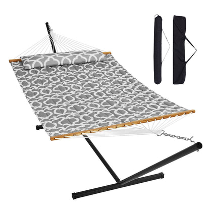Double Hammock with Stand, 218 kg Capacity, Quilted Fabric, 3.1 m Total Length