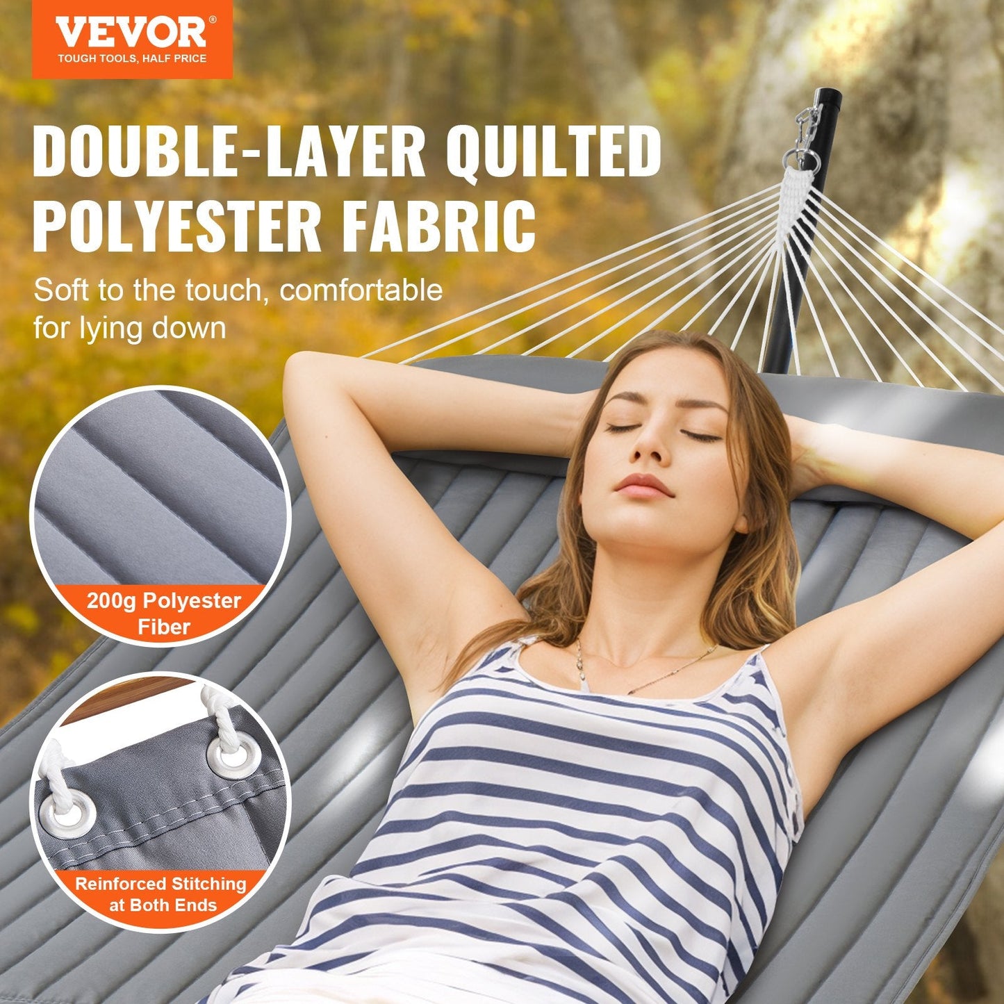 Double Quilted Two-Person Hammock with Stand, 217 kg Capacity, Gray