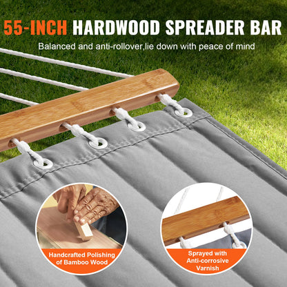 VEVOR Double Quilted Fabric Hammock Two Person Hammock with Stand 480lb Capacity