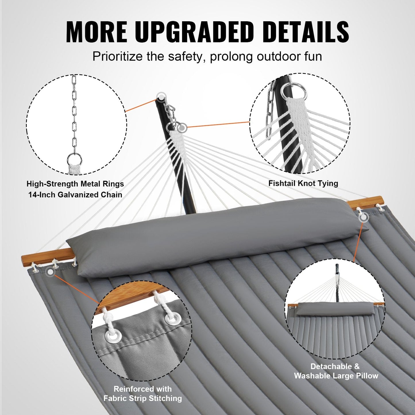 Double Quilted Two-Person Hammock with Stand, 217 kg Capacity, Gray