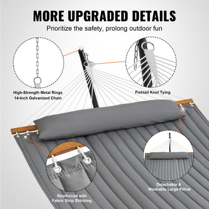Double Quilted Two-Person Hammock with Stand, 217 kg Capacity, Gray