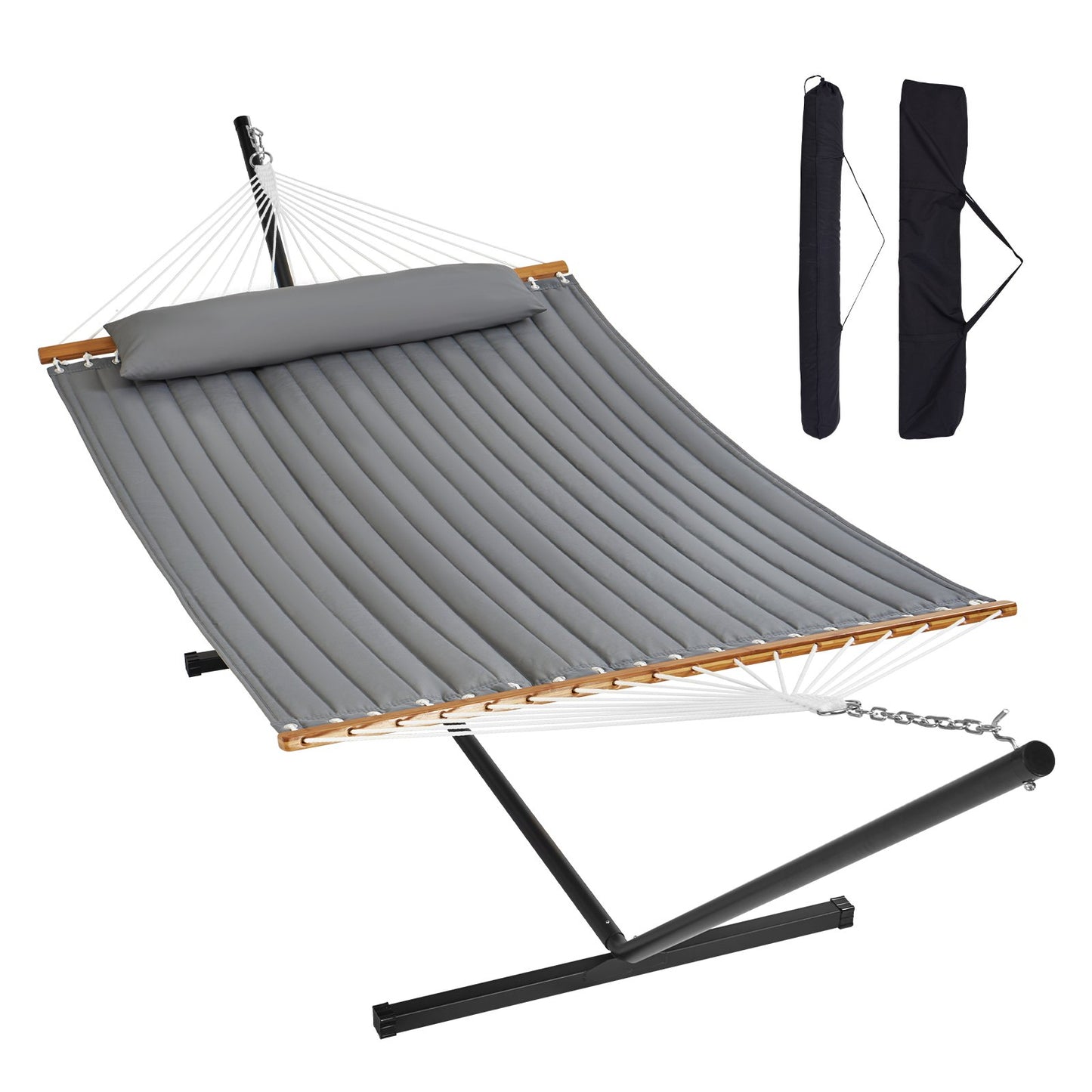 VEVOR Double Quilted Fabric Hammock Two Person Hammock with Stand 480lb Capacity