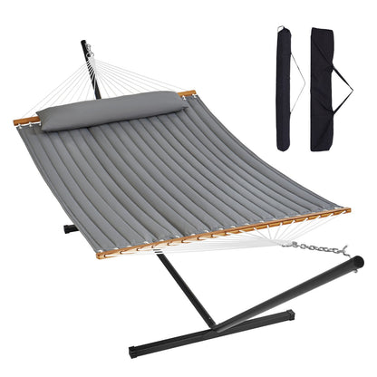 VEVOR Double Quilted Fabric Hammock Two Person Hammock with Stand 480lb Capacity