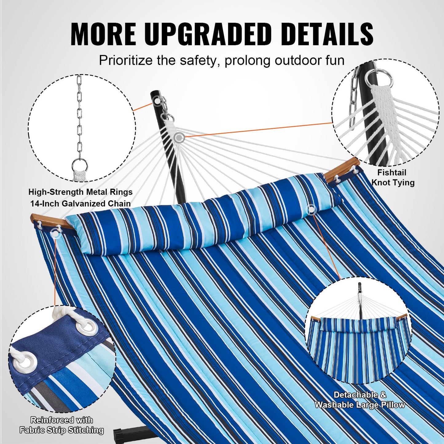 VEVOR Two Person Hammock with Stand Included, Double Hammock with Curved Spreader