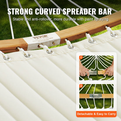 VEVOR Double Quilted Fabric Hammock, 12 FT Double Hammock with Curved Spreader Bars,