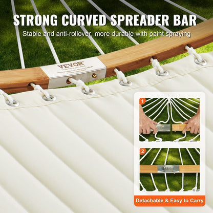 Double Quilted Fabric Hammock with Curved Bars and Pillow, 217 kg Capacity