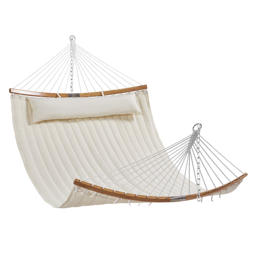 VEVOR Double Quilted Fabric Hammock, 12 FT Double Hammock with Curved Spreader Bars,