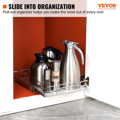 Under Sink Pull-Out Organizer, 0.28 x 0.53m, Chrome Wire Basket, 13kg Capacity