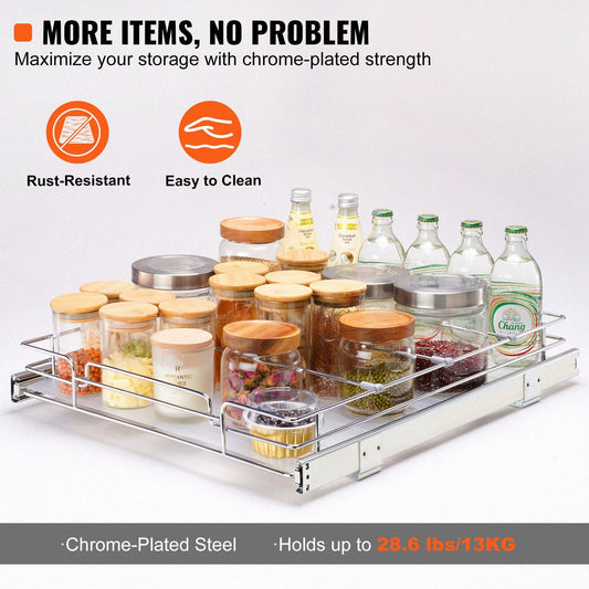 Heavy Duty Slide-Out Cabinet Organizer, 0.43m x 0.53m, Chrome-Plated Steel