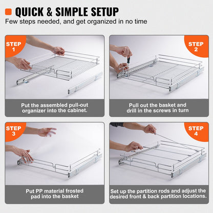 Heavy Duty Slide-Out Cabinet Organizer, 0.43m x 0.53m, Chrome-Plated Steel