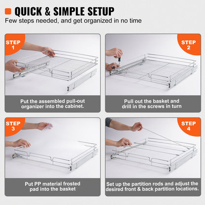 Pull-Out Under Sink Organizer, 0.5 x 0.53m Wire Drawer Basket, 13kg Capacity