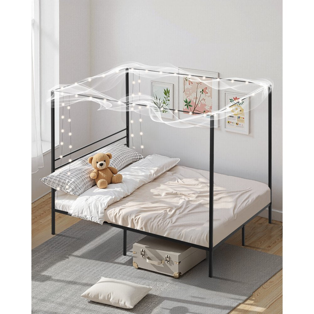 Full Size Canopy Bed Frame Metal Canopy Bed with Four Posters Black