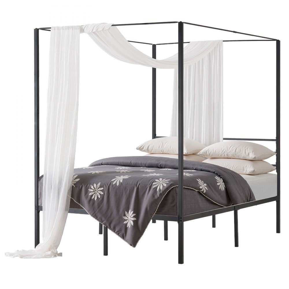 Full Size Canopy Bed Frame Metal Canopy Bed with Four Posters Black