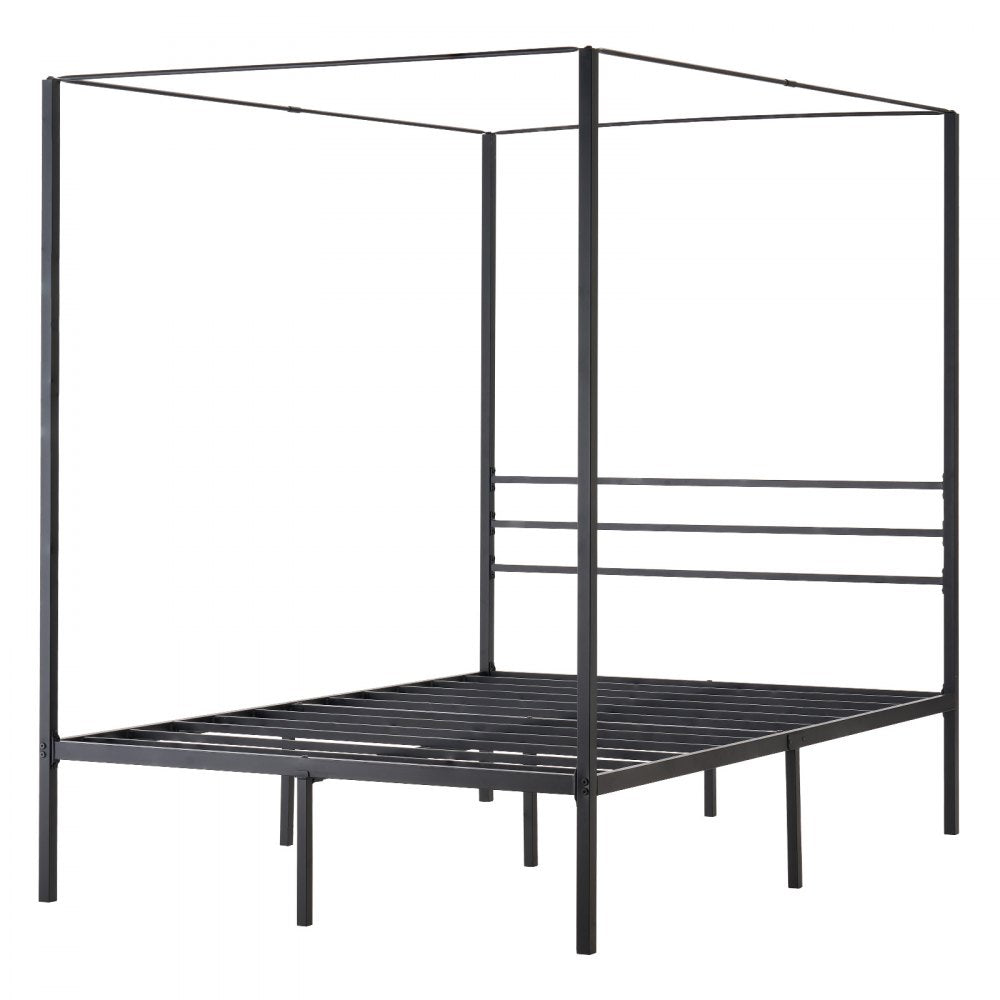Full Size Canopy Bed Frame Metal Canopy Bed with Four Posters Black