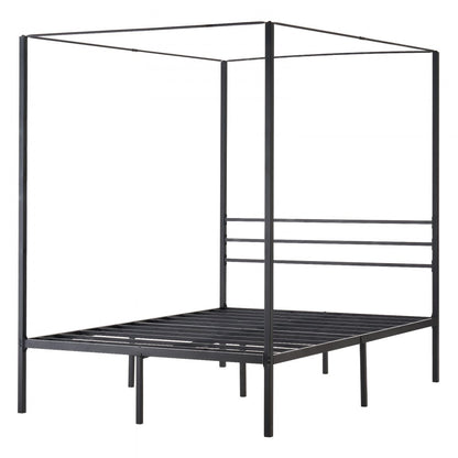 Full Size Canopy Bed Frame Metal Canopy Bed with Four Posters Black