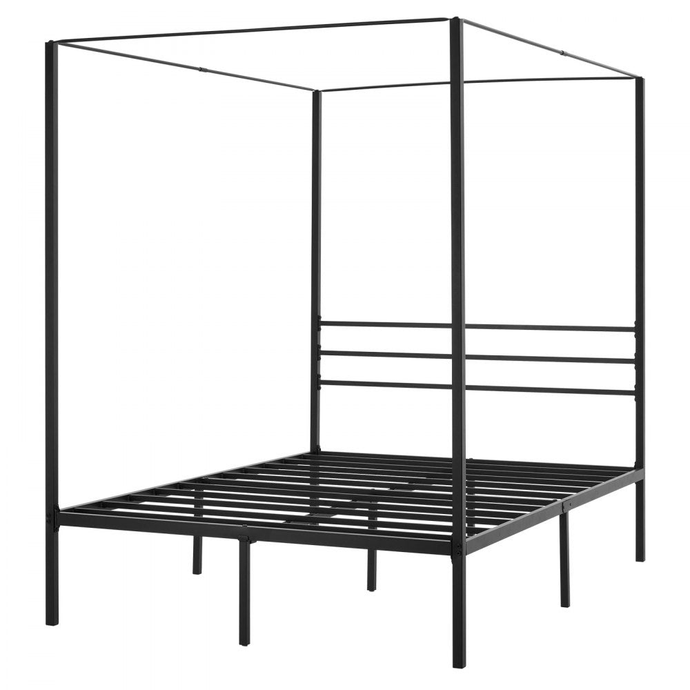Full Size Canopy Bed Frame Metal Canopy Bed with Four Posters Black