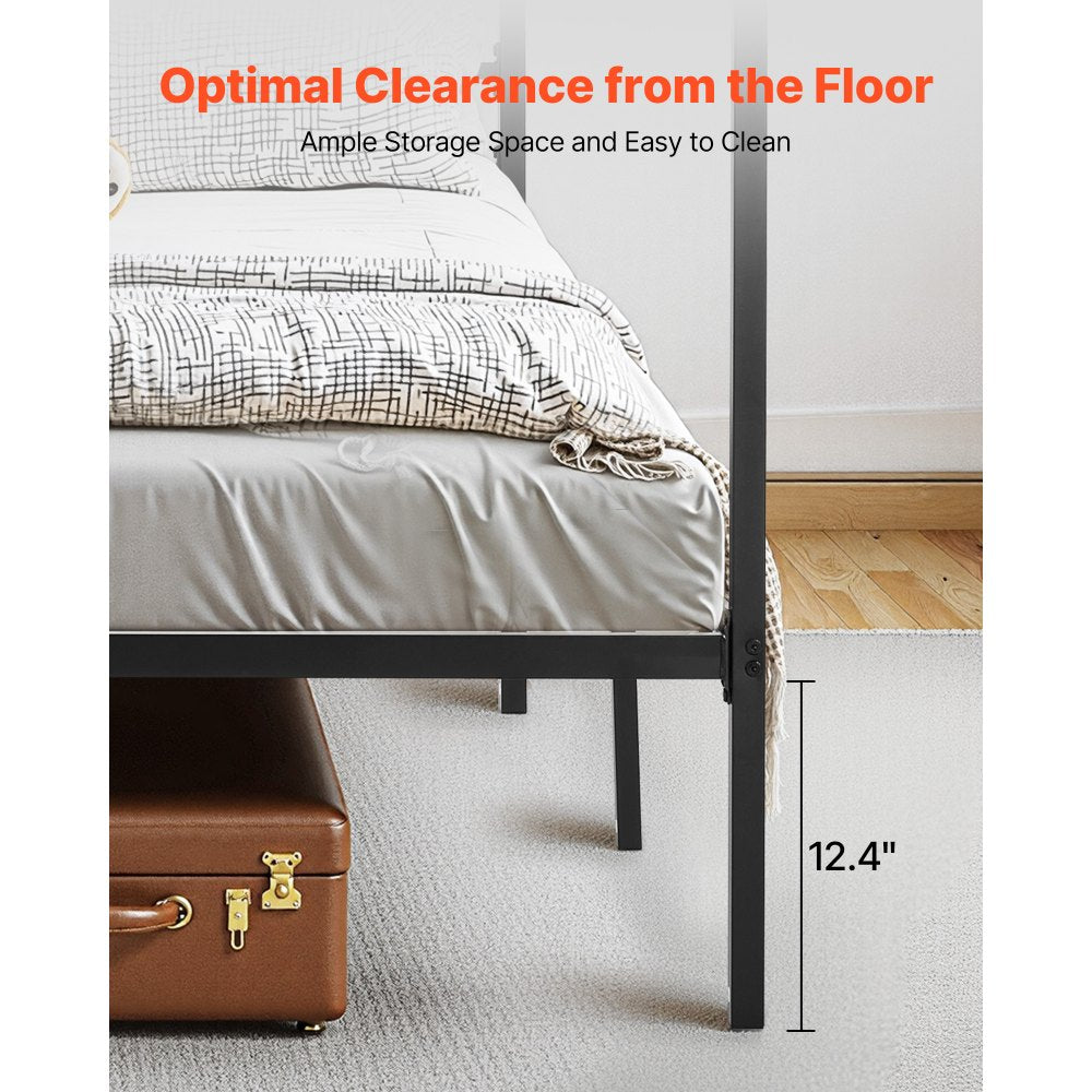 King Size Canopy Bed Frame Metal Canopy Bed with Four Posters Black