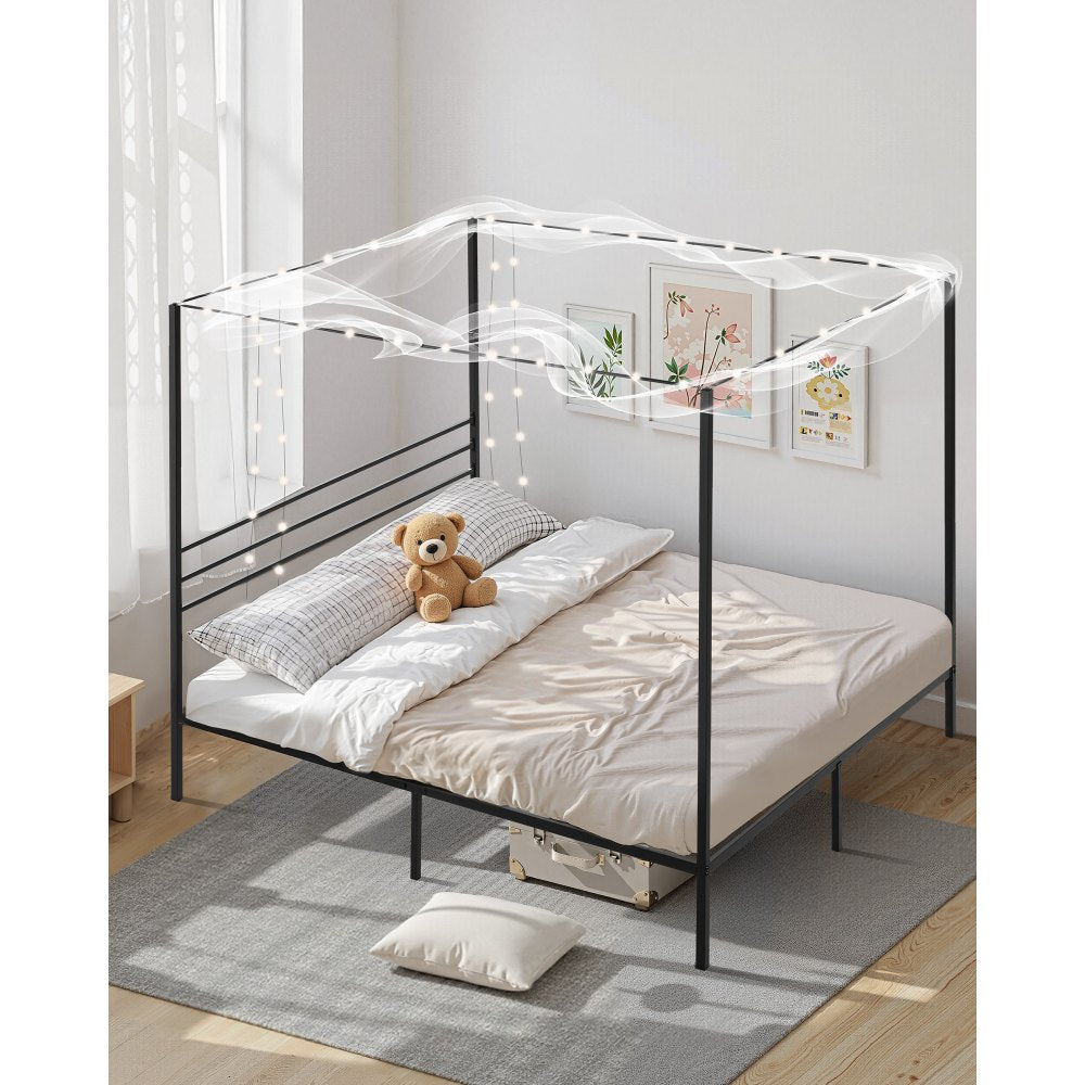 King Size Canopy Bed Frame Metal Canopy Bed with Four Posters Black
