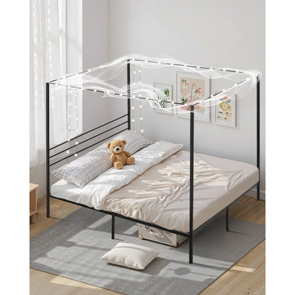King Size Canopy Bed Frame Metal Canopy Bed with Four Posters Black