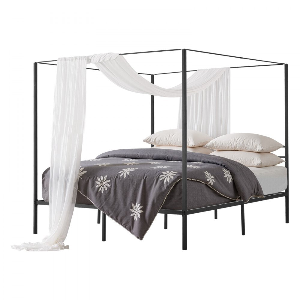King Size Canopy Bed Frame Metal Canopy Bed with Four Posters Black