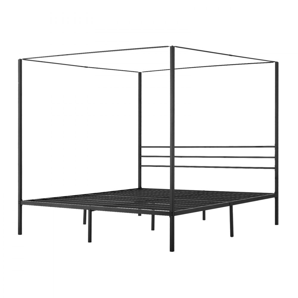King Size Canopy Bed Frame Metal Canopy Bed with Four Posters Black