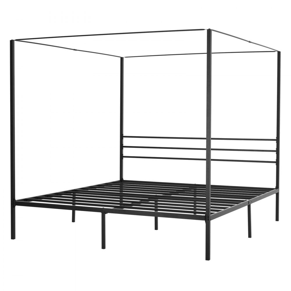 King Size Canopy Bed Frame Metal Canopy Bed with Four Posters Black