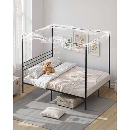 Queen Size Canopy Bed Frame Metal Canopy Bed with Four Posters Black