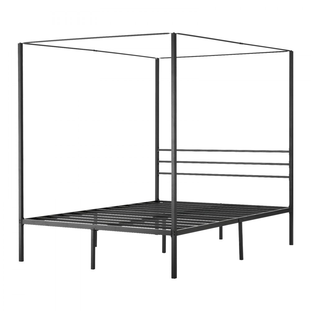 Queen Size Canopy Bed Frame Metal Canopy Bed with Four Posters Black