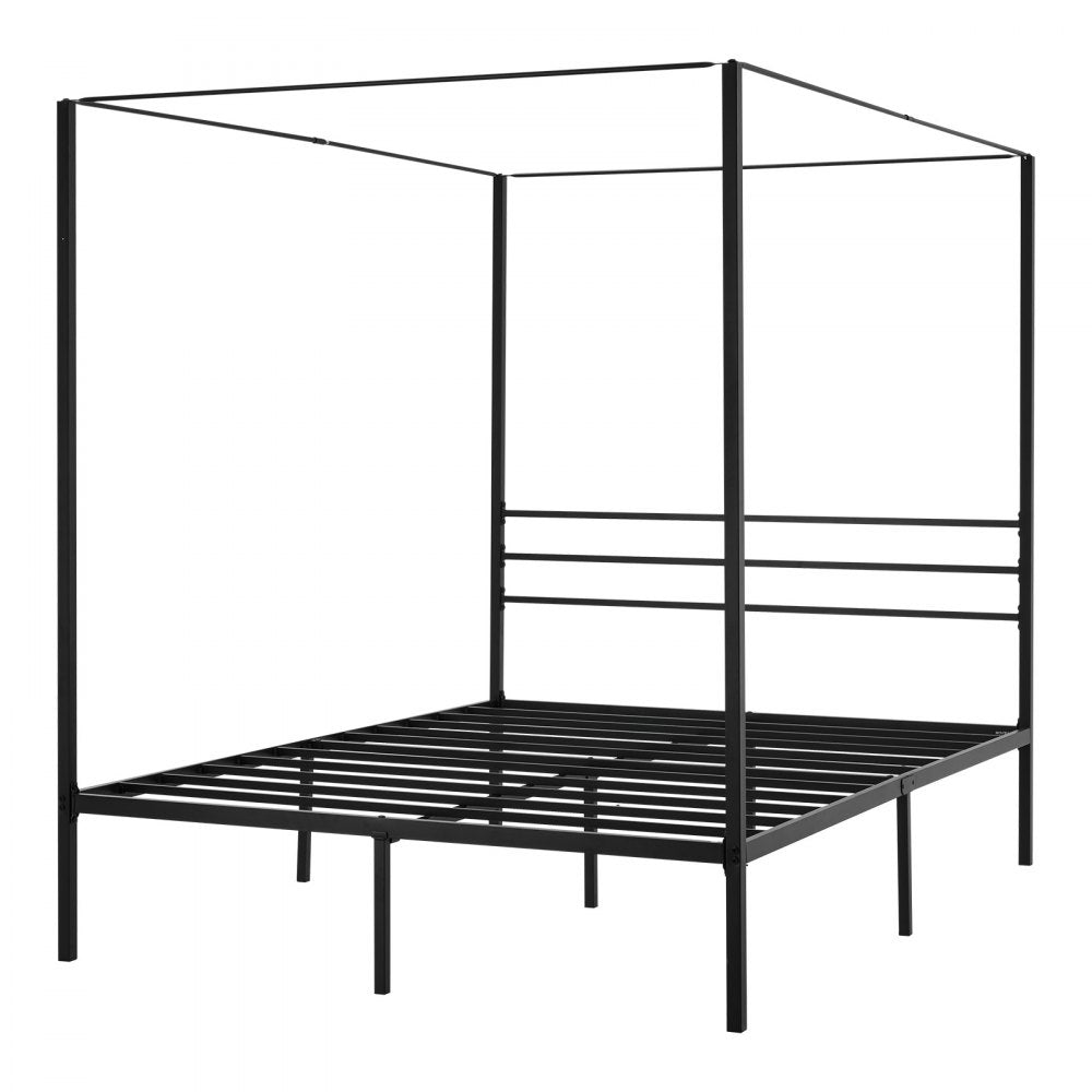 Queen Size Canopy Bed Frame Metal Canopy Bed with Four Posters Black