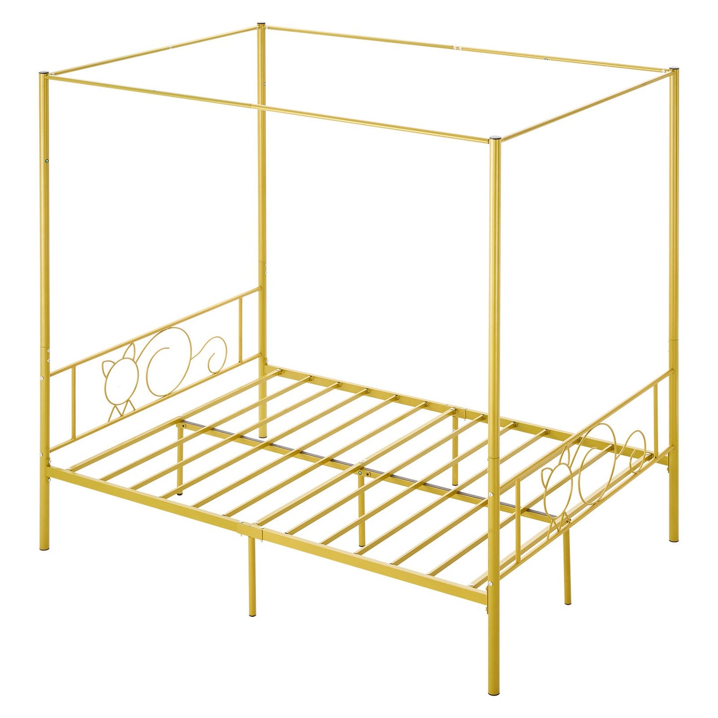 Full Size Canopy Bed Frame, Metal Canopy Bed with Minimalist Headboard & Four Posters Design, Heavy Duty Steel Slats Support, Underbed Storage Space, No Box Spring Needed, Easy Assembly, Gold