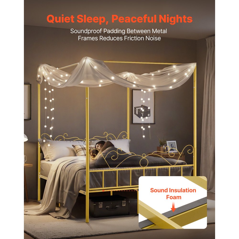 Queen Size Canopy Bed Frame Metal Canopy Bed with Headboard & Four Posters