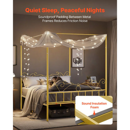 Queen Size Canopy Bed Frame Metal Canopy Bed with Headboard & Four Posters