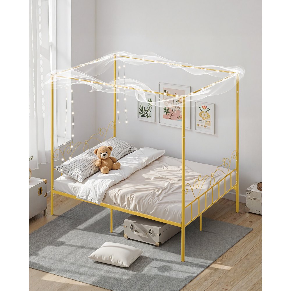 Queen Size Canopy Bed Frame Metal Canopy Bed with Headboard & Four Posters