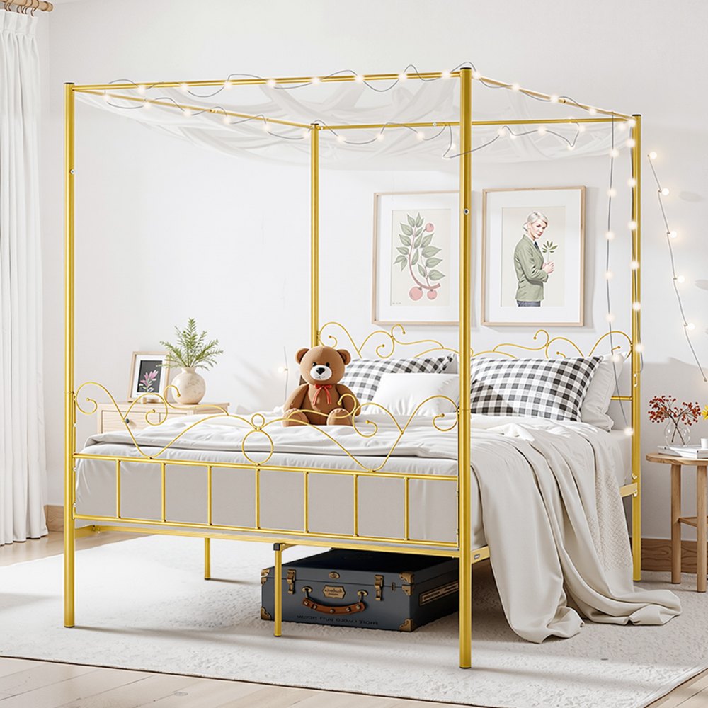 Queen Size Canopy Bed Frame Metal Canopy Bed with Headboard & Four Posters