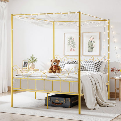 Queen Size Canopy Bed Frame Metal Canopy Bed with Headboard & Four Posters
