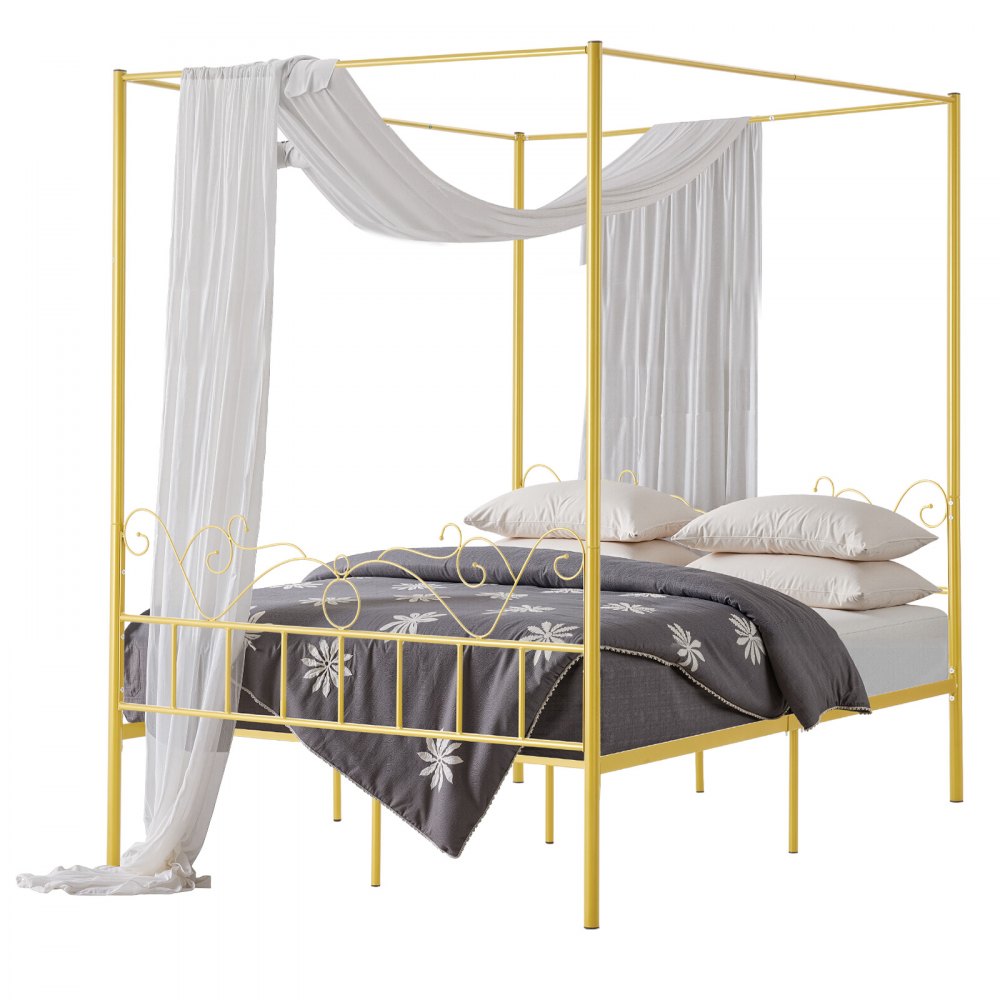 Queen Size Canopy Bed Frame Metal Canopy Bed with Headboard & Four Posters
